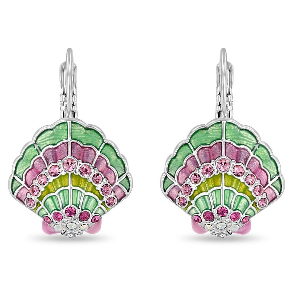 Scallop Sea Shell Pastel Beach Earrings by Ritzy Couture DeLuxe-Fine Silver Plat